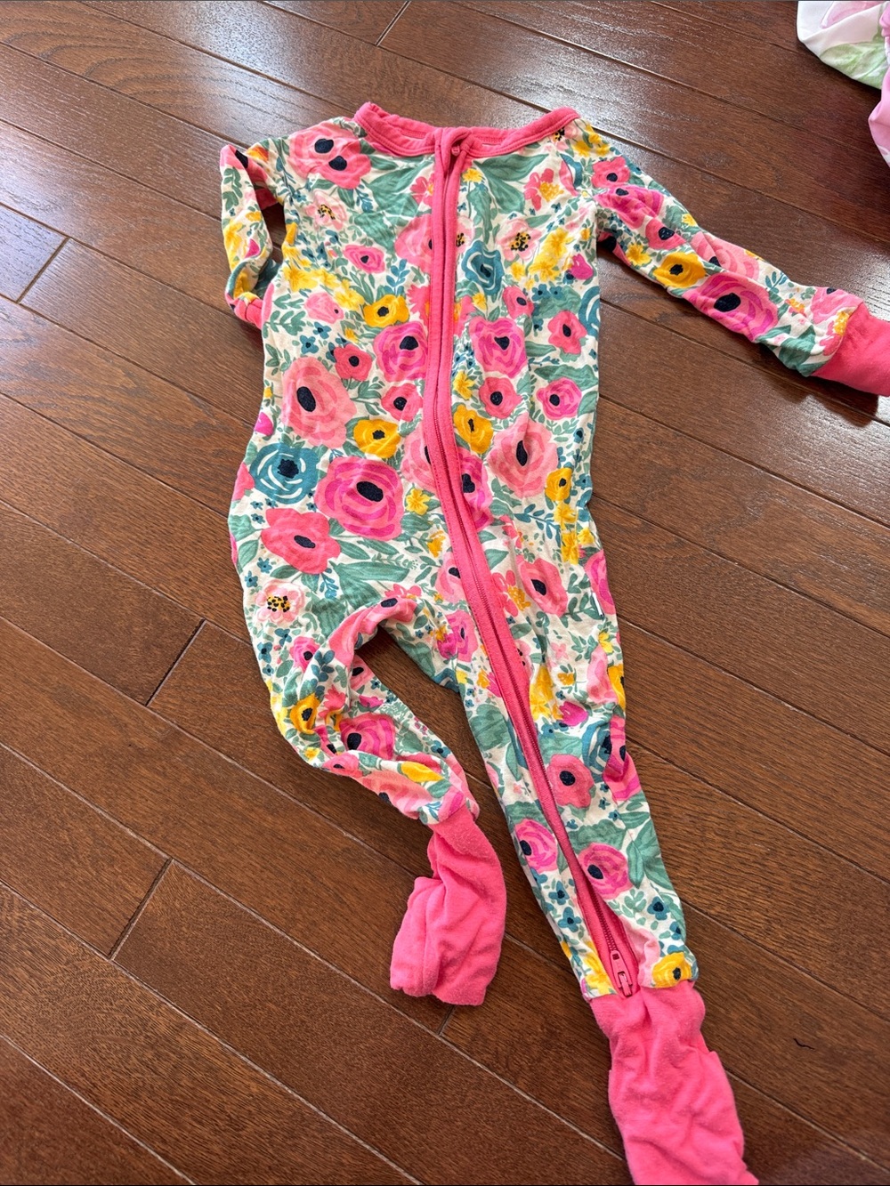 Little Sleepies Pink Floral Zip Footie Pajamas